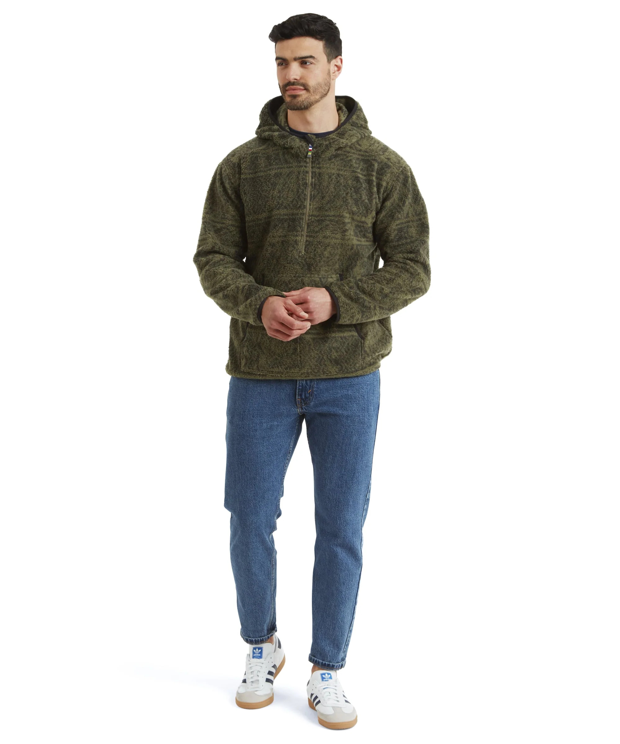 Uddesya Quarter Zip Sherpa Fleece Hoodie - Evergreen Topo - Image 3