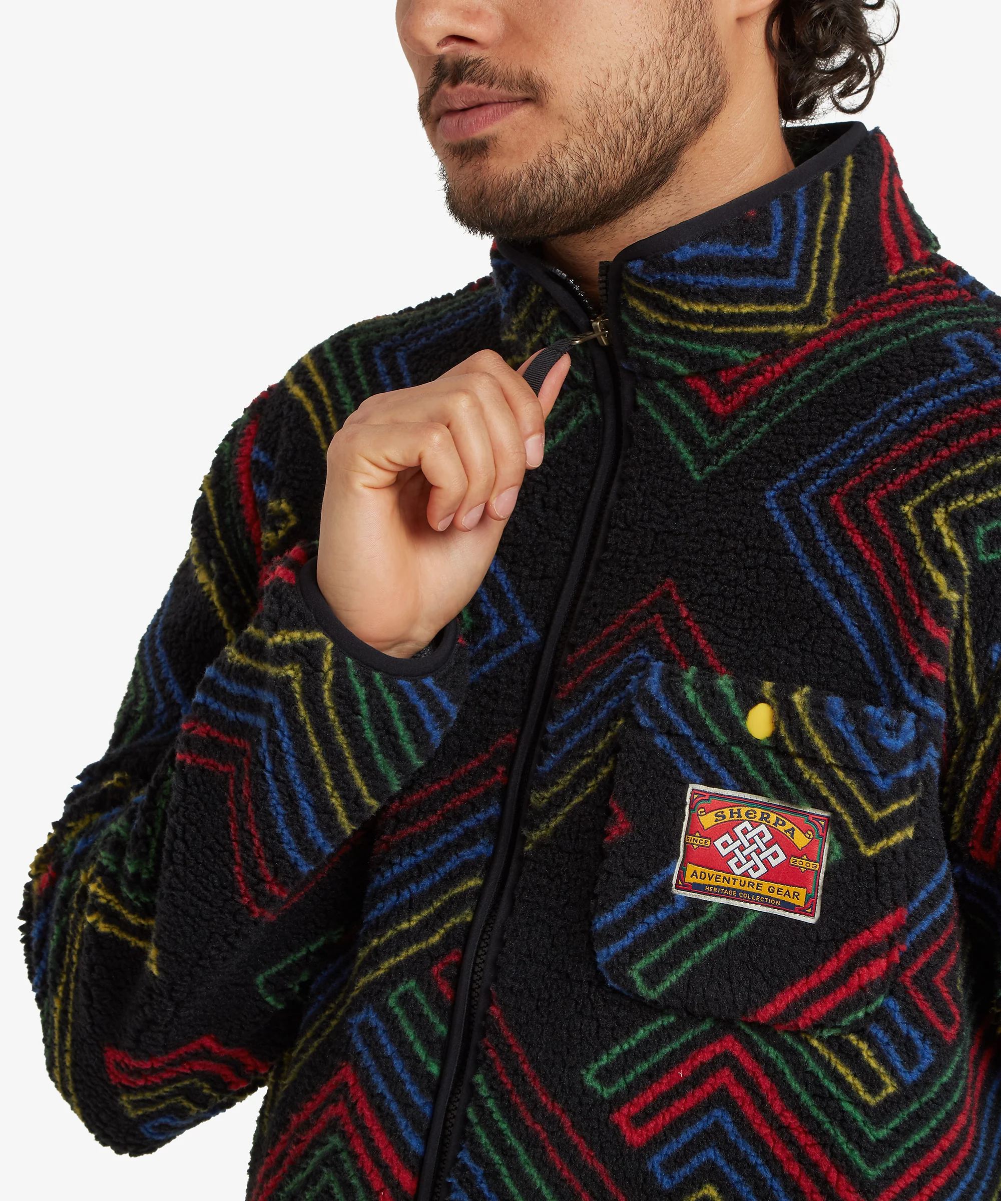 Tarcho Printed Full Zip Fleece - Black Geo Stripes - Image 9